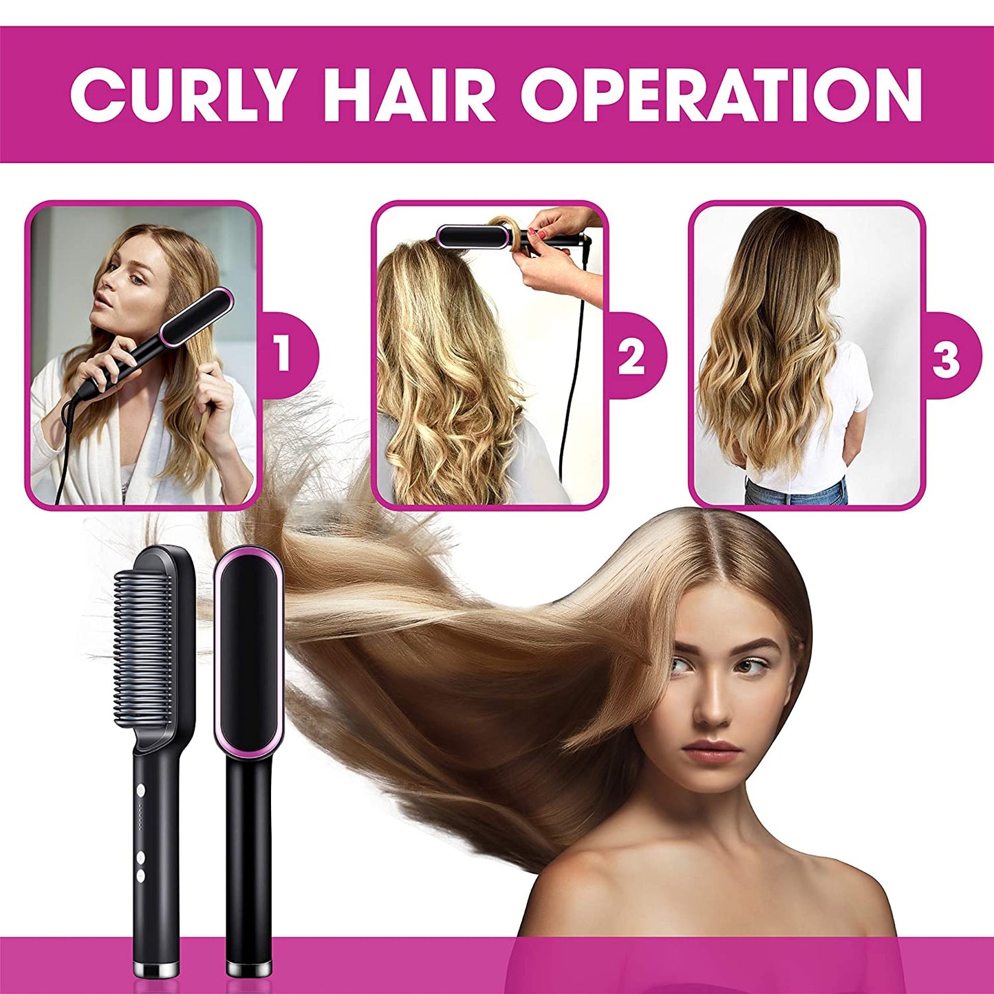 2-in-1 Hair Straightener & Curler Brush – Professional Styling Tool for Women | Straightens & Curls Hair Effortlessly