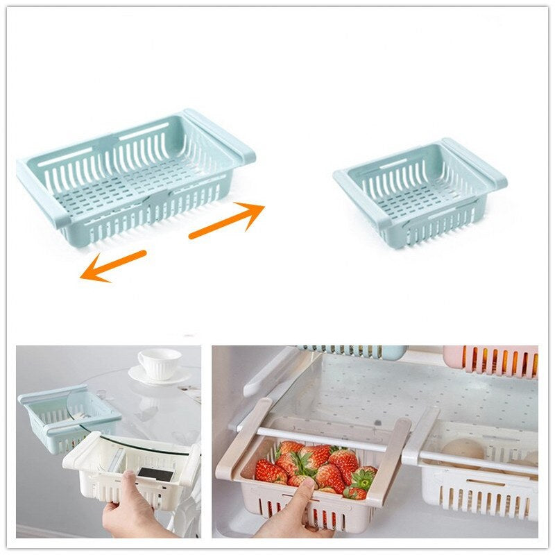 Adjustable Fridge Storage Basket – Durable Plastic Organizer for Kitchen & Refrigerator
