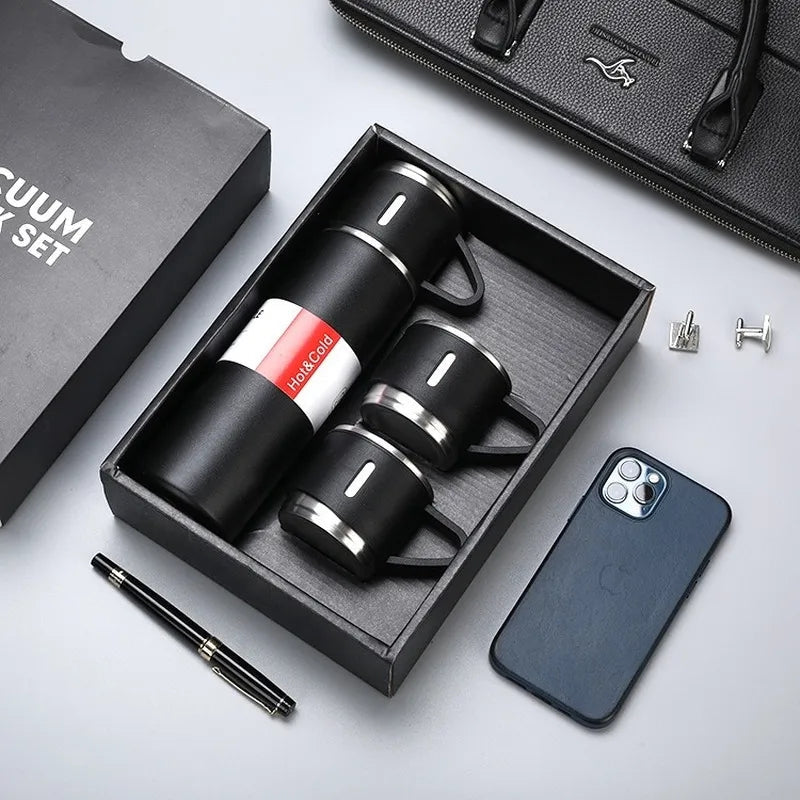 4-in-1 Stainless Steel Vacuum Water Bottle 500ml with 3 Leak-Proof Cups β Perfect for Gym, Home & Outdoor