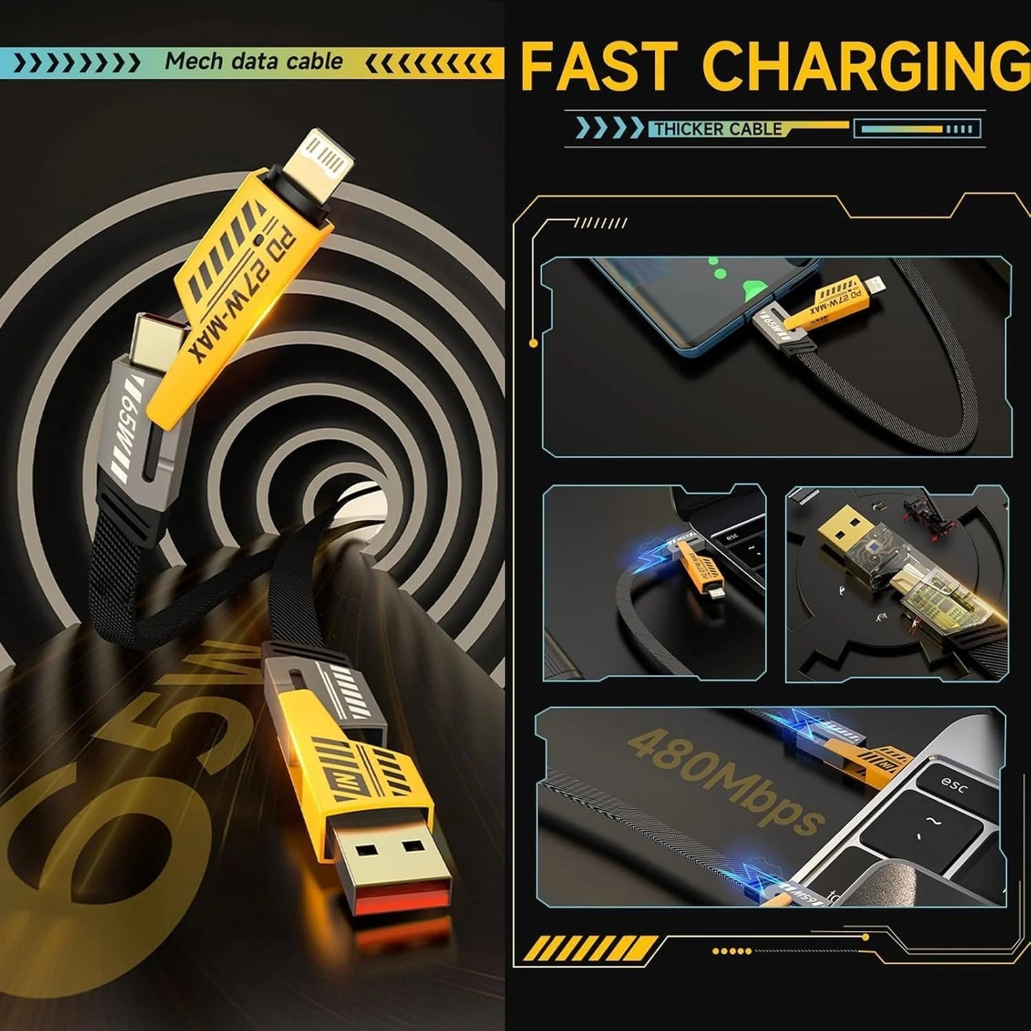V999 5-in-1 Fast Charging & Data Cable for All Devices – Multi-Mode USB Cable