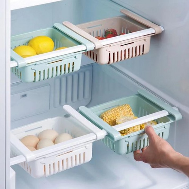 Adjustable Fridge Storage Basket – Durable Plastic Organizer for Kitchen & Refrigerator