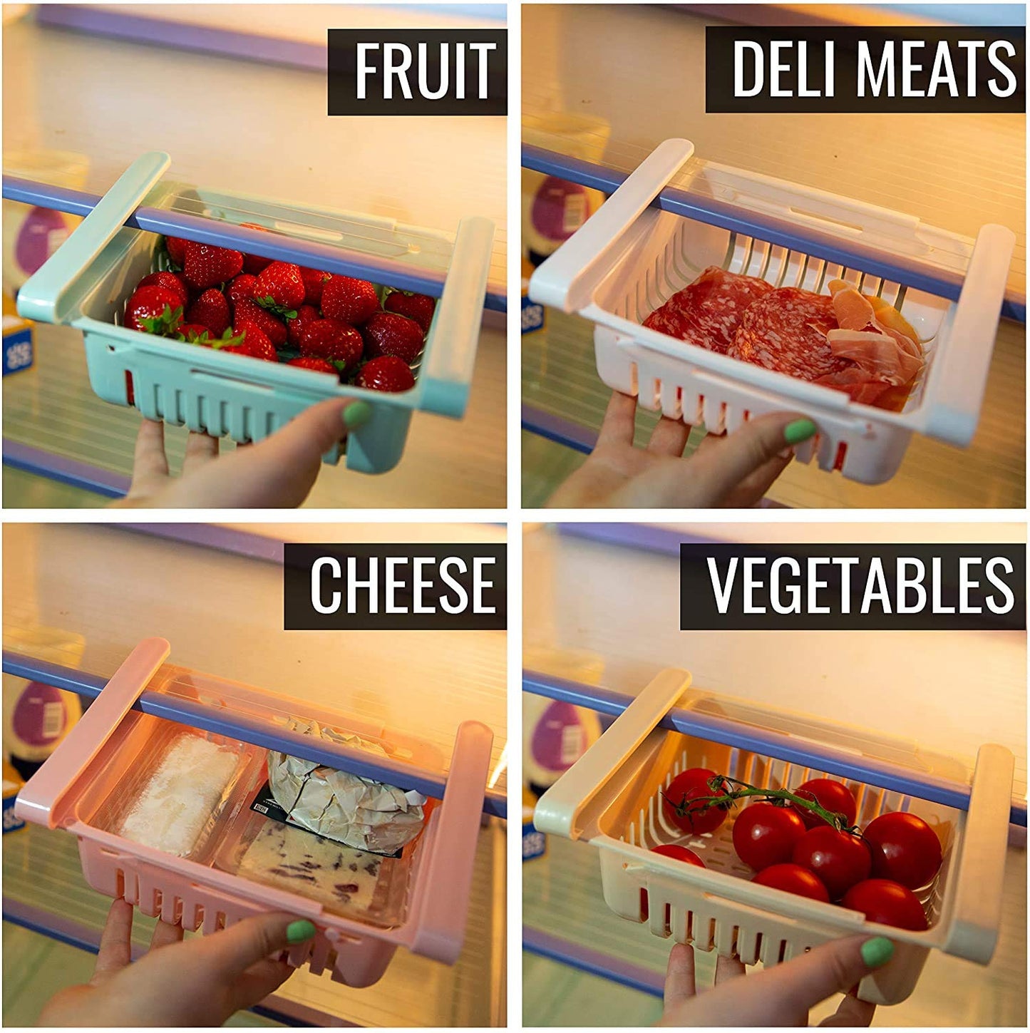 Adjustable Fridge Storage Basket – Durable Plastic Organizer for Kitchen & Refrigerator