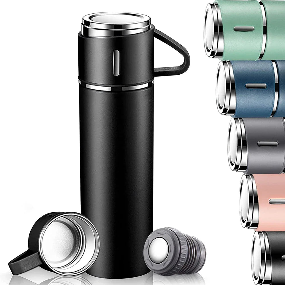 4-in-1 Stainless Steel Vacuum Water Bottle 500ml with 3 Leak-Proof Cups β Perfect for Gym, Home & Outdoor
