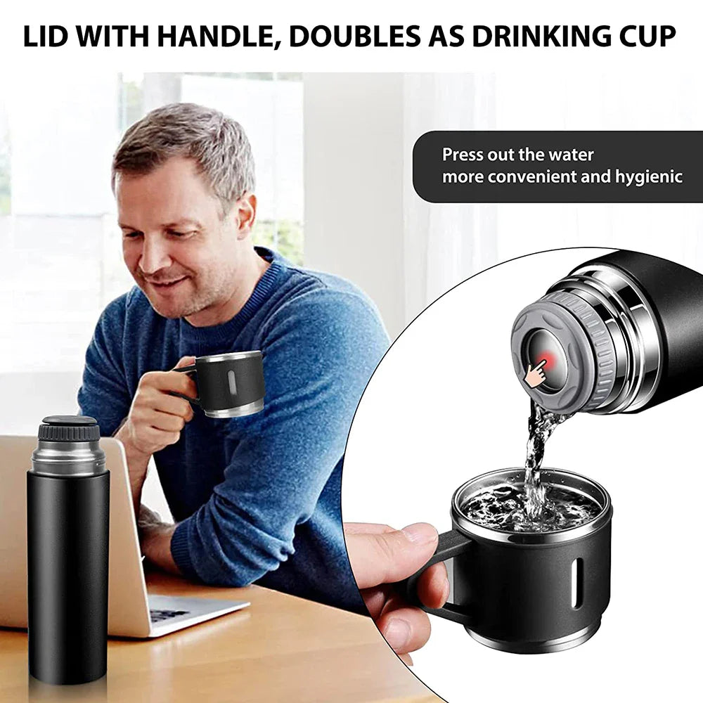4-in-1 Stainless Steel Vacuum Water Bottle 500ml with 3 Leak-Proof Cups β Perfect for Gym, Home & Outdoor