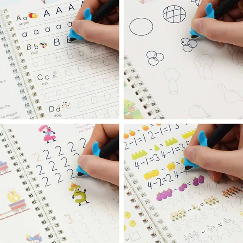 Mega Sale Offer - Kids Reusable Practice Book (4 Books + 1 Pen + 1 Grip & 10 Refills)