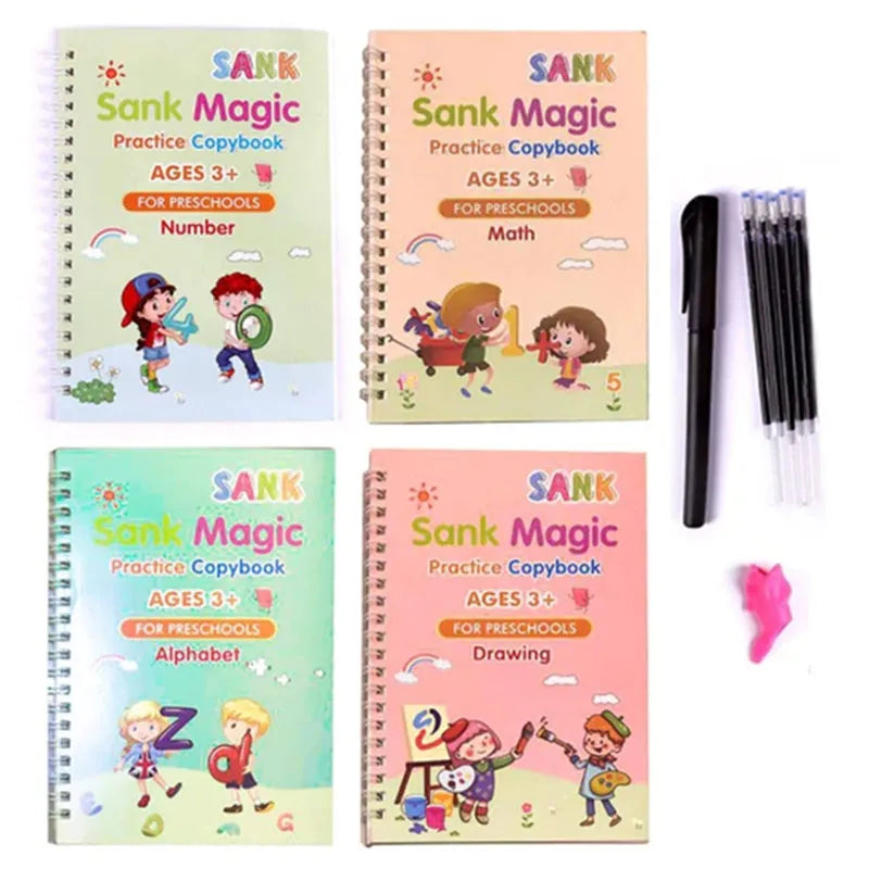 Mega Sale Offer - Kids Reusable Practice Book (4 Books + 1 Pen + 1 Grip & 10 Refills)