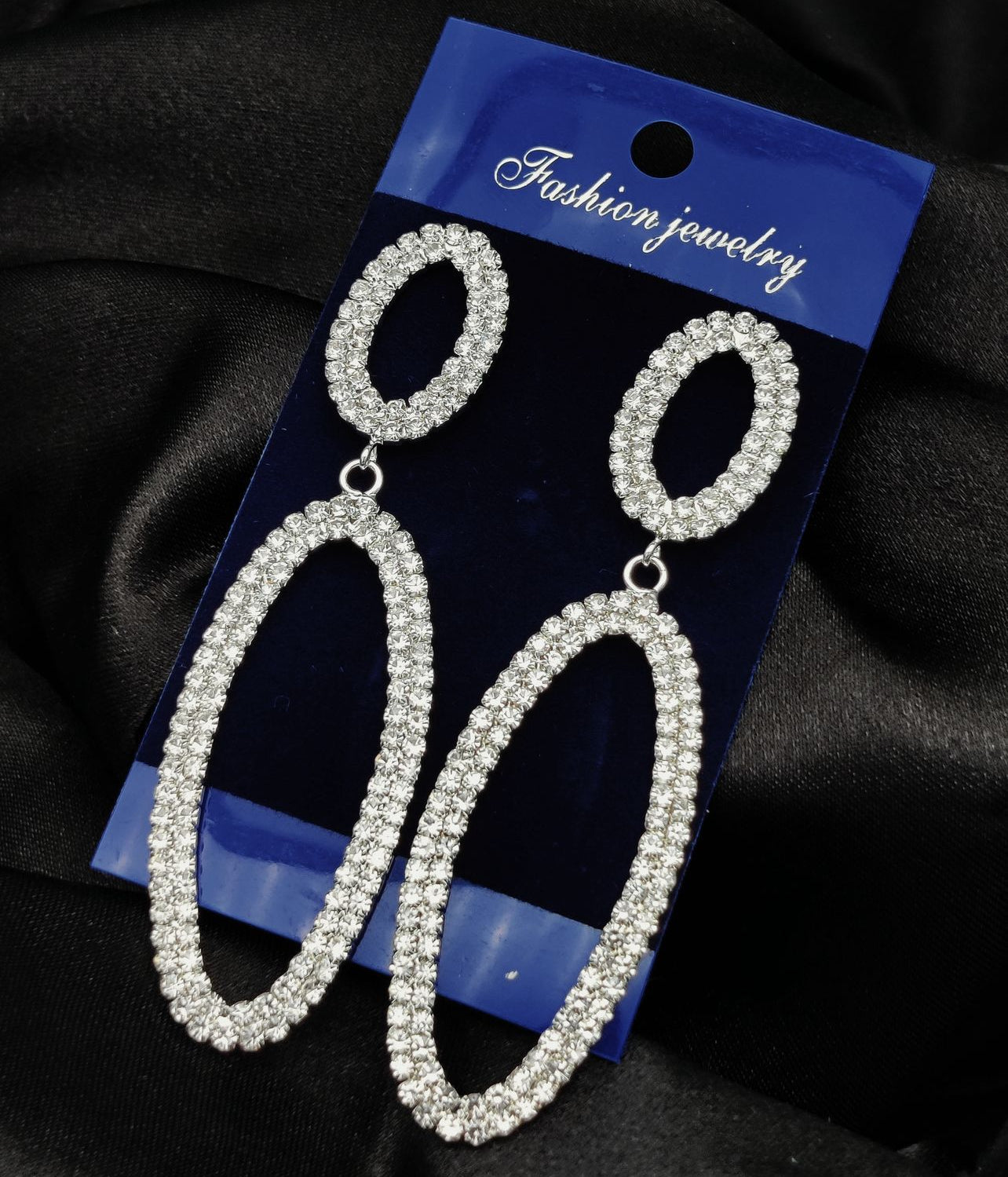 Imported Tarnish-Free Silver Long Statement Earrings – Sparkling Luxury for Glamorous Evenings | Premium Quality for Girls & Women