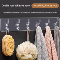 Set of 5 Transparent Self-Adhesive Hooks | Strong Wall & Door Hangers for Towels, Coats, Keys | Bathroom & Kitchen Storage