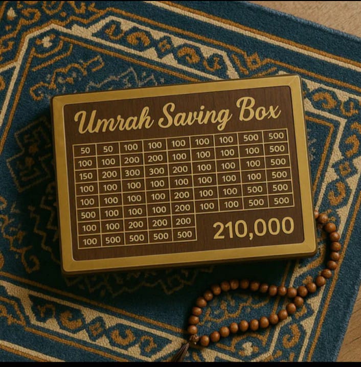 Umrah Saving Box – Premium Wooden Money Box for Umrah Fund | Best Quality – Target: 210,000