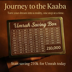 Umrah Saving Box – Premium Wooden Money Box for Umrah Fund | Best Quality – Target: 210,000