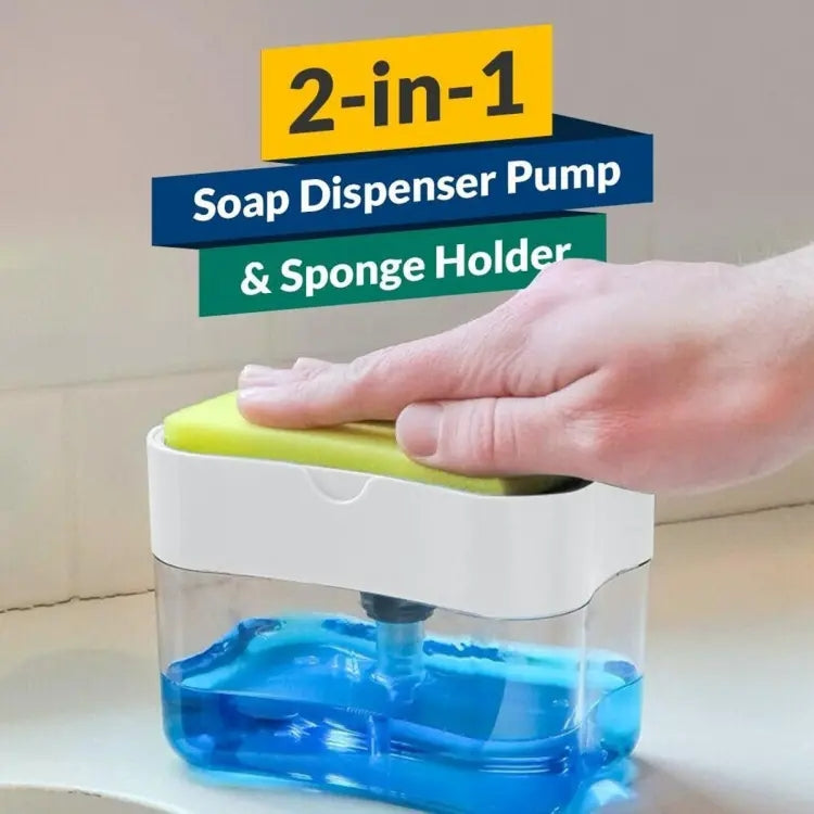 "2-in-1 Soap Dispenser with Sponge Holder – Durable, space-saving & easy dishwashing solution."