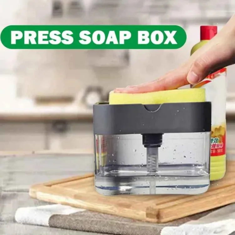 "2-in-1 Soap Dispenser with Sponge Holder – Durable, space-saving & easy dishwashing solution."