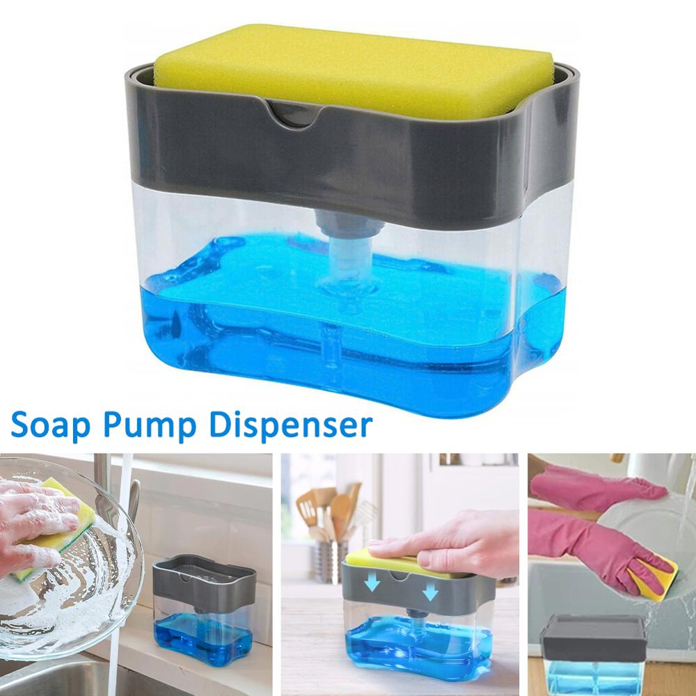 "2-in-1 Soap Dispenser with Sponge Holder – Durable, space-saving & easy dishwashing solution."