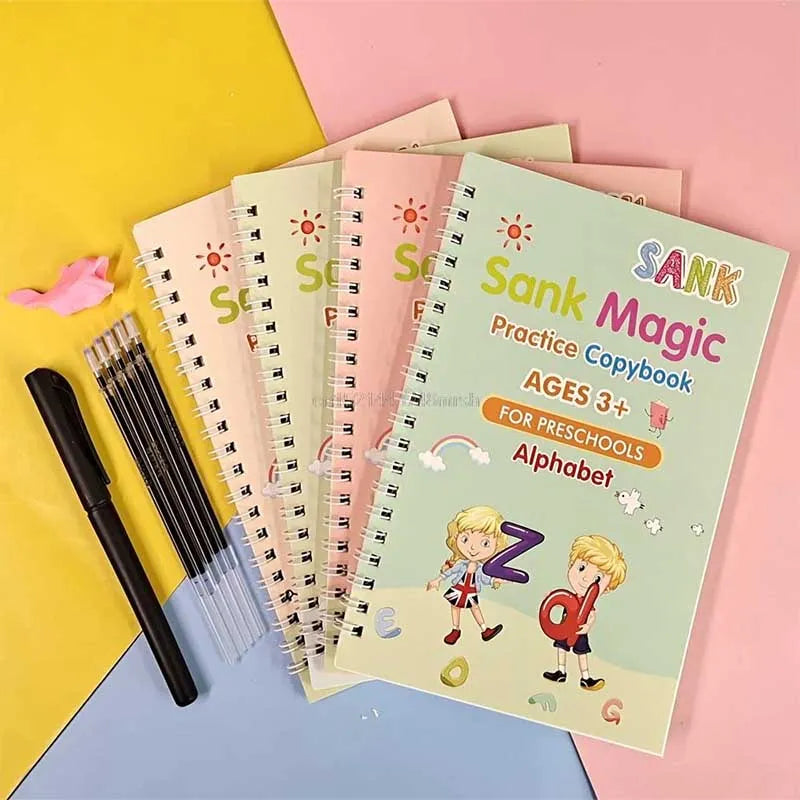Mega Sale Offer - Kids Reusable Practice Book (4 Books + 1 Pen + 1 Grip & 10 Refills)
