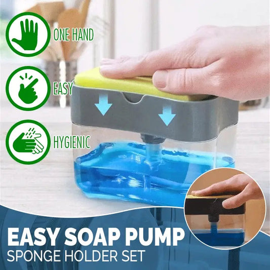 "2-in-1 Soap Dispenser with Sponge Holder – Durable, space-saving & easy dishwashing solution."