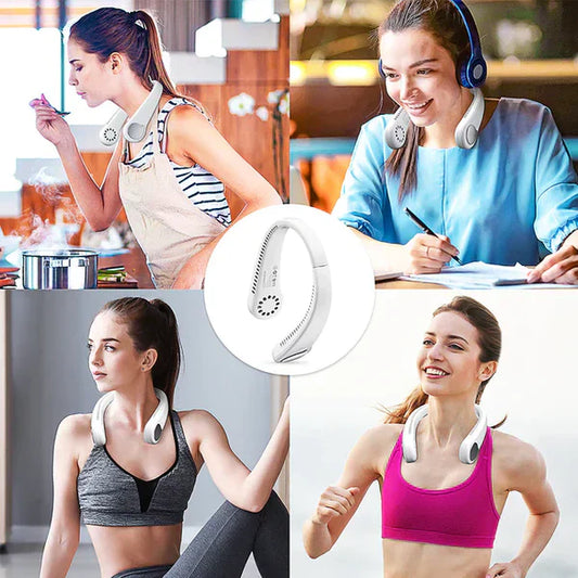 Portable USB Rechargeable Neck Fan – Hands-Free Cooling Device