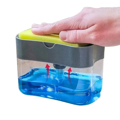 "2-in-1 Soap Dispenser with Sponge Holder – Durable, space-saving & easy dishwashing solution."