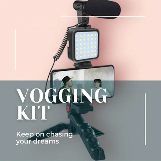 All-in-One Vlogging Kit with Tripod, Microphone & LED Light – Universal Smartphone & Camera Video Making Setup for YouTube, TikTok, Reels & Live Streaming