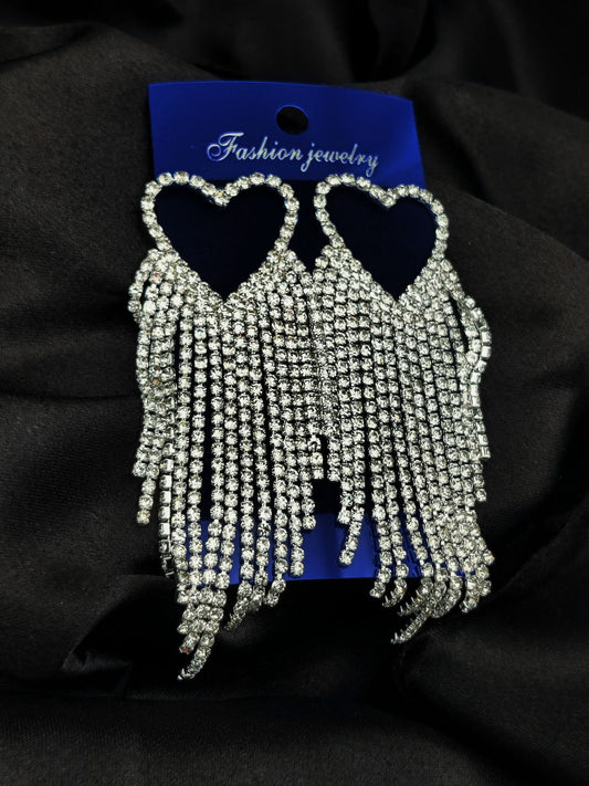 Imported Silver Earrings – Multiple Tarnish-Free Designs: Diamond-Shape, Heart Fringe, Radiant & More | Luxury Artificial Jewelry for Girls & Women