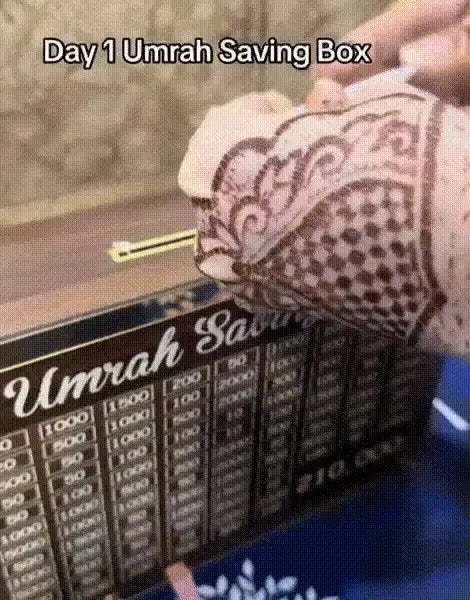 Umrah Saving Box – Premium Wooden Money Box for Umrah Fund | Best Quality – Target: 210,000