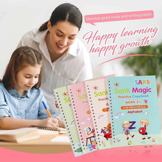 Mega Sale Offer - Kids Reusable Practice Book (4 Books + 1 Pen + 1 Grip & 10 Refills)