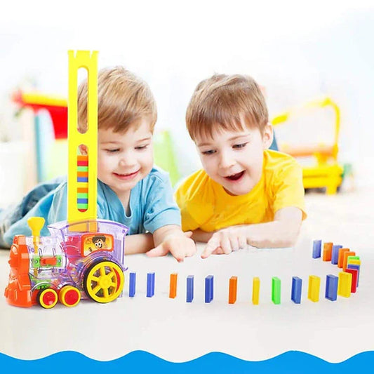Domino Train Toy Blocks Set with Lights & Sounds – Automatic Domino Setup Toy for Kids